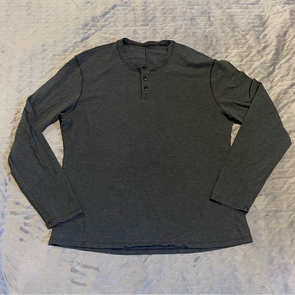lululemon l/s henley‎ shirt mens size large gray pre-owned condition